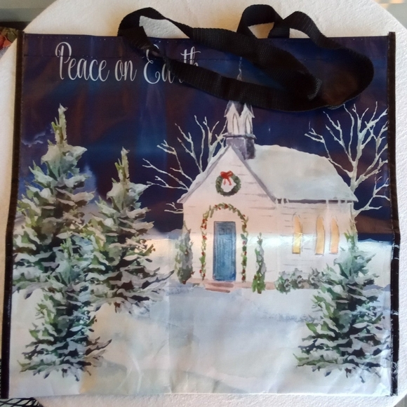 Cracker Barrel "Peace On Earth" Christmas Church Winter Scene Shopping Tote Bag - Picture 1 of 5